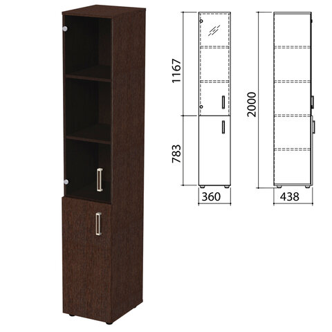Шкаф закрытый со стеклом "Приоритет", 360х438х2000 мм, 4 полки, венге (КОМПЛЕКТ)