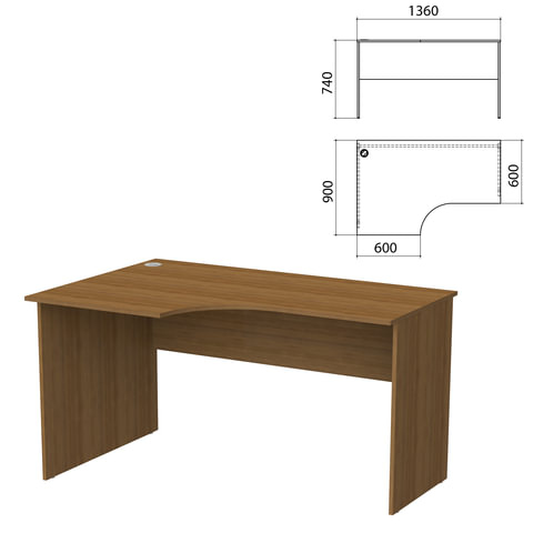 Стол письменный эргономичный "Бюджет", 1360х900х740 мм, левый, орех французский, 402662-190