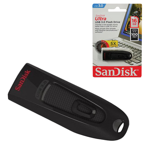 Флеш-диск 16 GB, SANDISK Ultra, USB 3.0, черный, SDCZ48-016G-U46