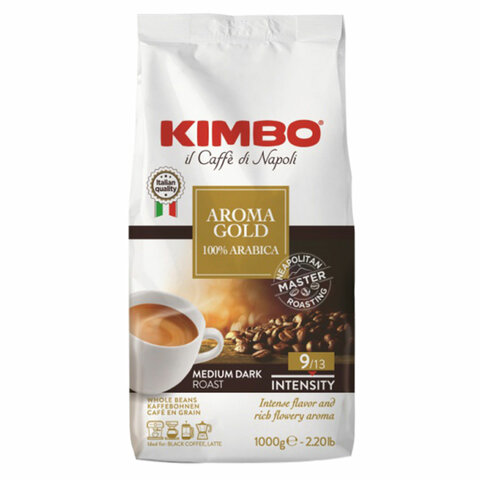 Кофе в зернах KIMBO "Aroma Gold Arabica" (Кимбо "Арома Голд Арабика"), натуральный, 1000 г, вакуумная упаковка