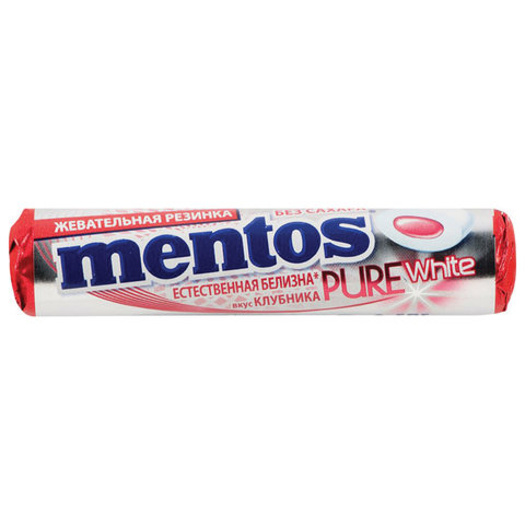 Жевательная резинка MENTOS Pure White (Ментос) "Ролл Клубника", 15,5 г, 87547