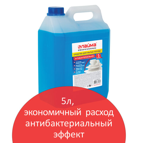 Средство для мытья посуды 5 л, ЛАЙМА PROFESSIONAL, антибактериальное, концентрат, 600197