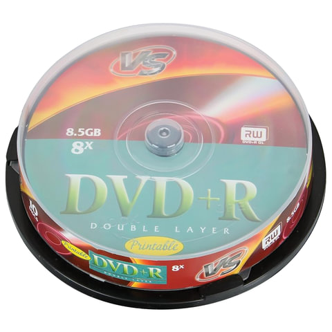 Диски DVD+R VS 8,5 Gb 8x, КОМПЛЕКТ 10 шт., Cake Box, двухслойный, VSDVDPRDLCB1002