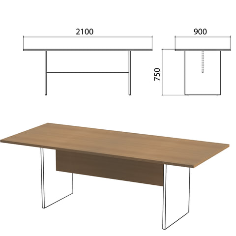 Стол для переговоров "Этюд", 2100х900х750 мм, БЕЗ ОПОР, орех, 400043-190