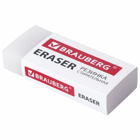 Ластик BRAUBERG "EXTRA", 50х24х10 мм, белый, прямоугольный, экологичный ПВХ, картонный держатель, 228075