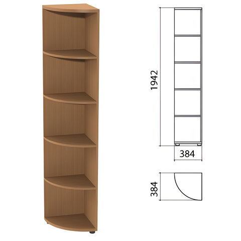 Шкаф (стеллаж) угловой "Этюд", 384х384х1942 мм, 4 полки, бук бавария, 400019-55