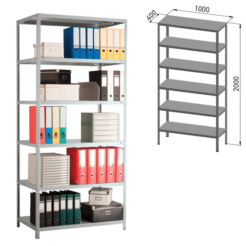 Стеллаж металлический ПРАКТИК "MS", 2000х1000х400 мм, 6 полок, MS 200/100х40/6
