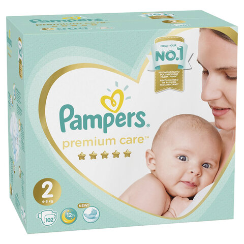 Подгузники КОМПЛЕКТ 102 шт. PAMPERS (Памперс) "Premium Care", размер 2 (4-8 кг), 8001090646323