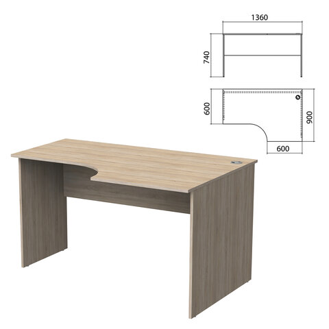 Стол письменный эргономичный "Бюджет", 1360х900х740 мм, правый, дуб сонома, 402663-091
