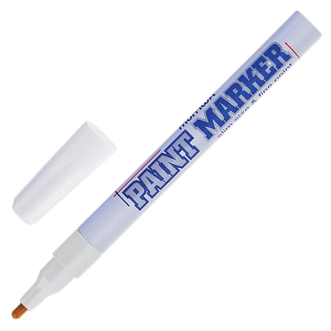 Маркер-краска лаковый (paint marker) MUNHWA "Slim", 2 мм, БЕЛЫЙ, нитро-основа, алюминиевый корпус, SPM-05