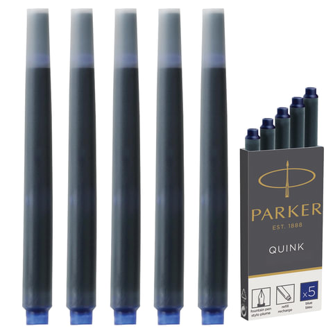 Картриджи чернильные PARKER "Cartridge Quink", КОМПЛЕКТ 5 шт., синие, 1950384