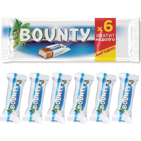 Шоколадные батончики BOUNTY мультипак, 6 шт. по 27,5 г (165 г), 10227314