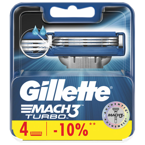 Сменные кассеты для бритья 4 шт., GILLETTE (Жиллет) "Mach3 Turbo", для мужчин