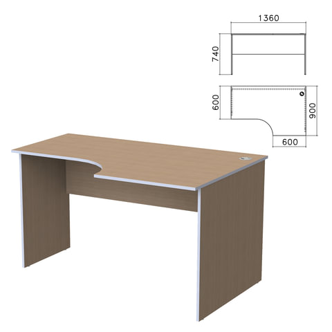 Стол письменный эргономичный "Бюджет", 1360х900х740 мм, правый, орех онтарио, 402663-160