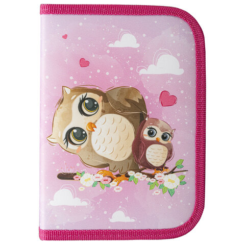 Пенал ПИФАГОР, 1 отделение, полиэстер, 19х13 см, "Cute owls", 271011